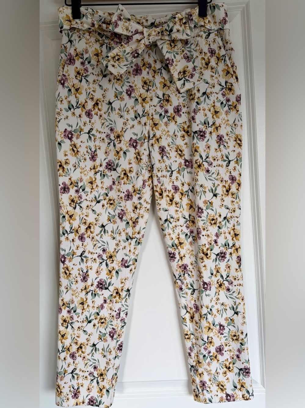 Jules & Leopold Straight Leg Trousers with Yellow & Purple Floral Print (size L)